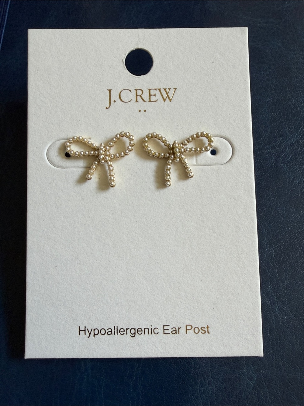 J. Crew Gold Pearl Beaded Bow Stud Earrings NWT